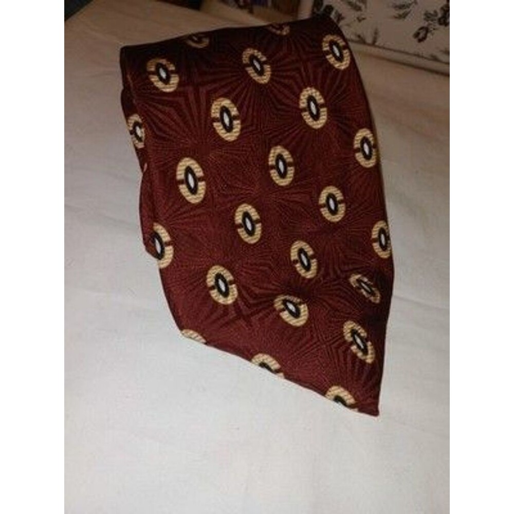 Graham & Lockwood Mens Silk Tie Burgundy Medallion Pattern London England